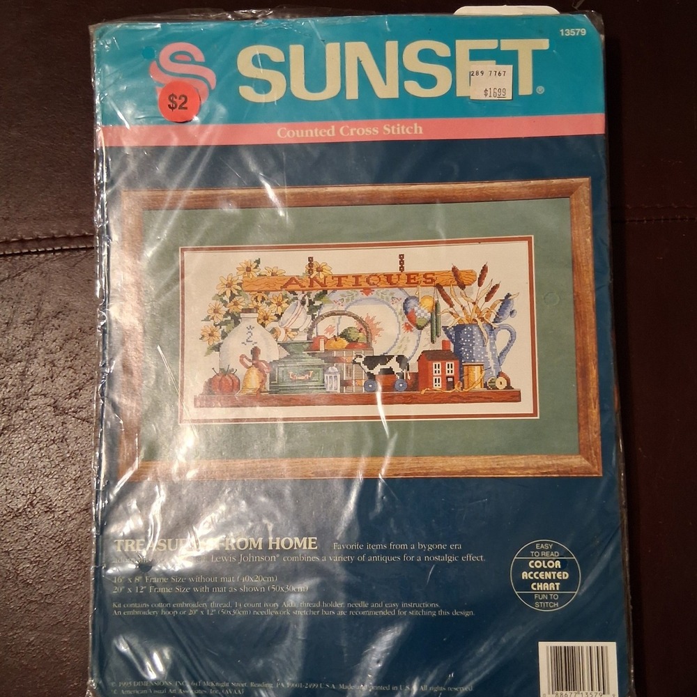 Vtg Sunset Treasures From Home Counted Cross Stitch Kit 13579 Lewis Johnson 1995